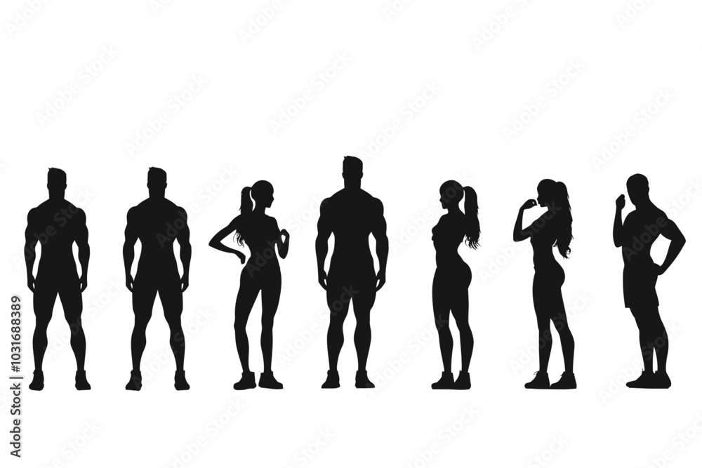 Victor silhouette of Fitness and workout for wellness on white background Victor silhouette of Fitness and workout for wellness on white background