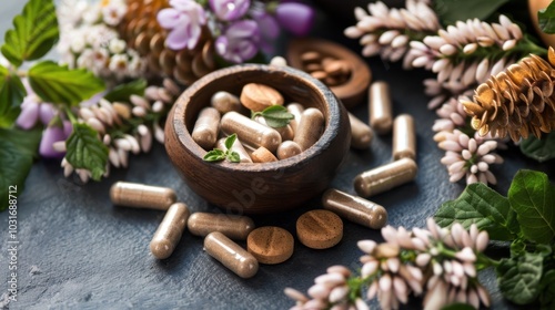 Wallpaper Mural Natural Supplements and Herbal Medicine on Wooden Table Torontodigital.ca