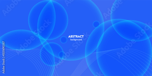 Dynamic abstract bright blue bubble gradient illustration on geometric background with simple circle and line pattern. Cool and bright design.