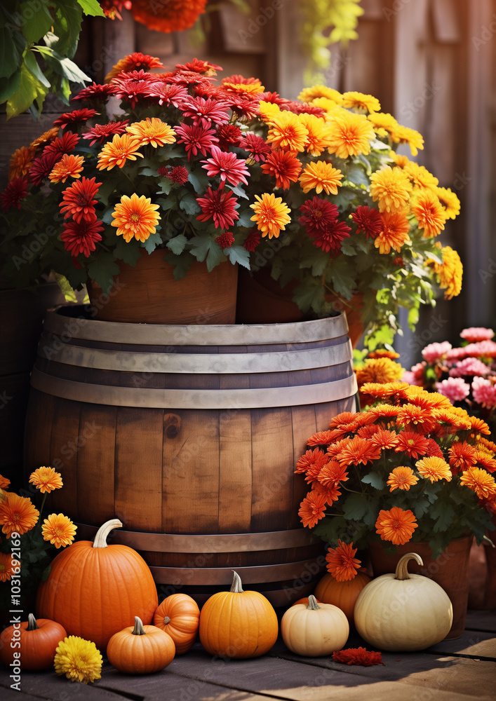 Fototapeta premium Pumpkins and flowers