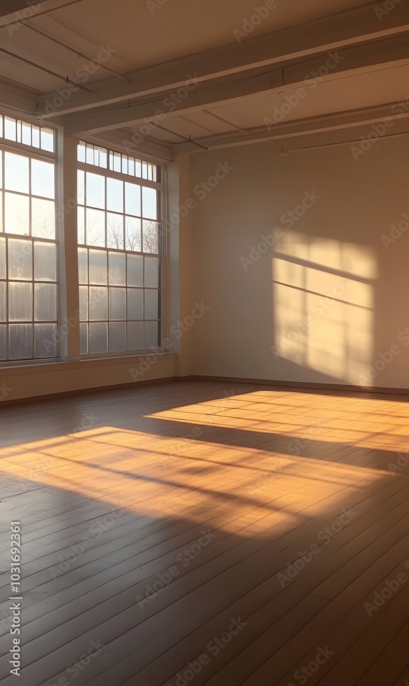 37. An empty yoga studio with natural light flooding in 37. An empty yoga studio with natural light flooding in