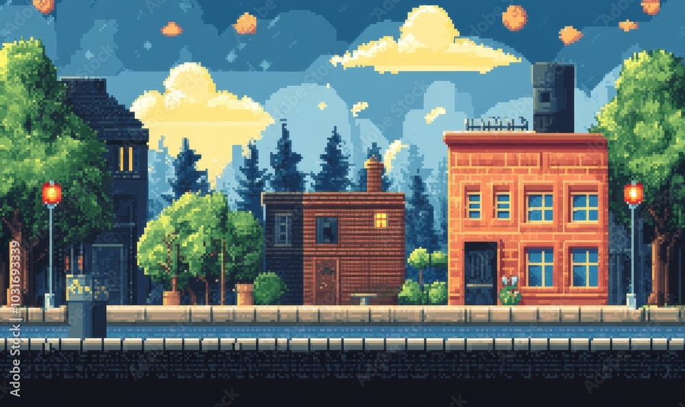 Pixel art game retro 8-bit video game interface background, Generative ...
