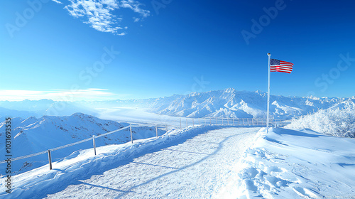 American Flag Raised in Alaska with Blank Space	