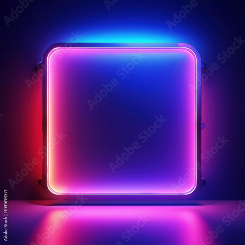 Square frame with neon light for social media post background, generative ai