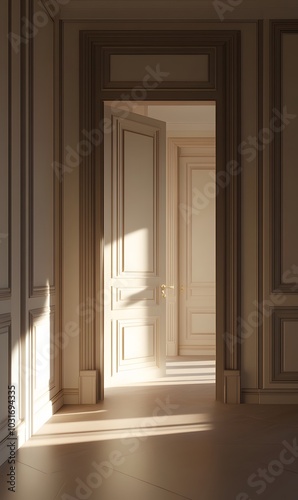 21. A spacious entryway with an open door and soft light