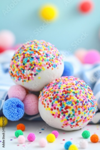 Colorful Sprinkle Covered Easter Eggs with Pastel Decorations