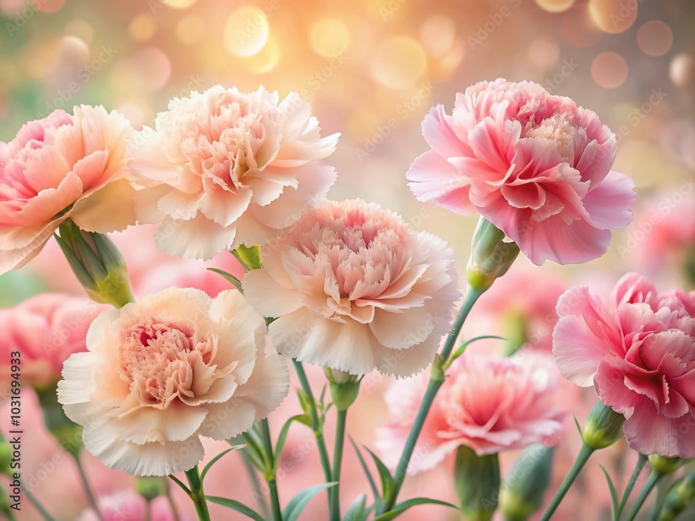 Obraz premium Surreal Pastel Pink Carnation Blossoms in Dreamy Atmosphere for Floral Art