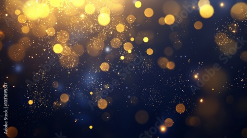 Stunning abstract gold dust particles on black background with sparkling gold lights, Mystical Midnight Scene, Perfect for Magical Effects, Festive Designs, and Elegant Visuals.