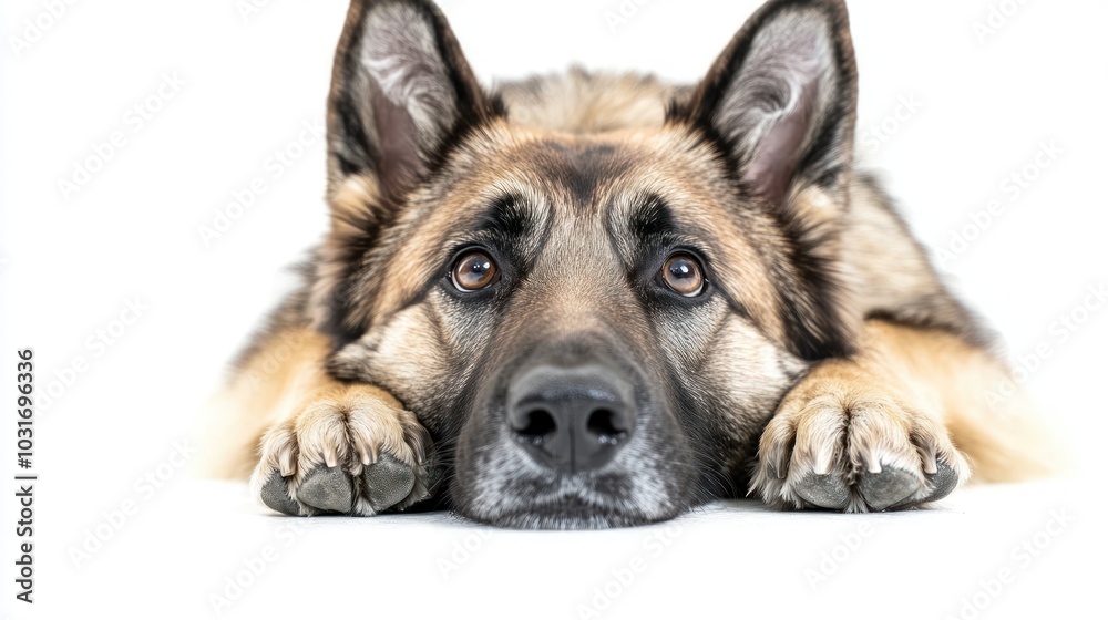 A close-up of a dog resting its head on the ground, showcasing its expressive eyes. A close-up of a dog resting its head on the ground, showcasing its expressive eyes.