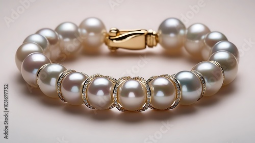 Elegant Pearl Bracelet with Diamond Accents