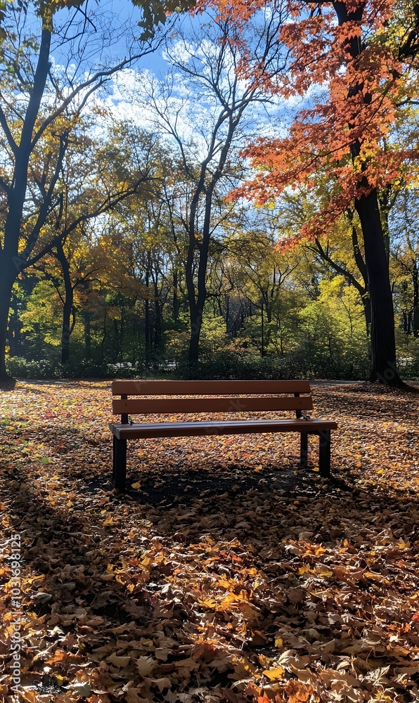 25. An empty park bench surrounded by colorful autumn leaves 25. An empty park bench surrounded by colorful autumn leaves