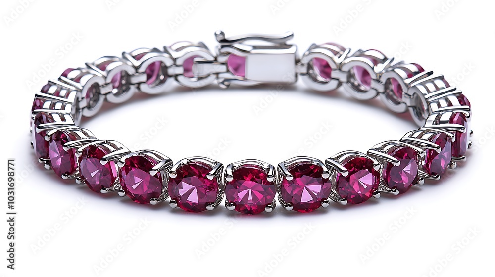 Obraz premium Silver Bracelet With Oval Cut Red Gemstones
