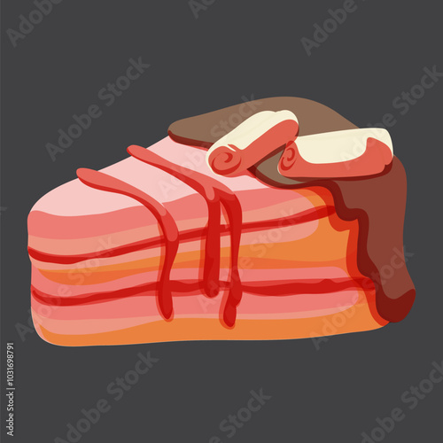 Delicious piece of strawberry cake. Vector illustration.