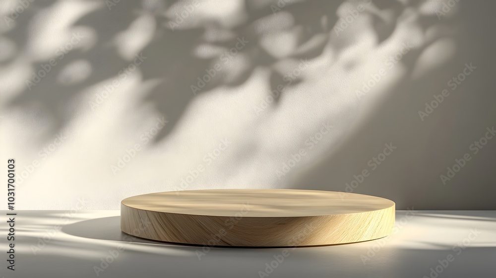Elegant Wooden Circular Podium in Minimalist Background with Soft Shadows for Product Display Elegant Wooden Circular Podium in Minimalist Background with Soft Shadows for Product Display