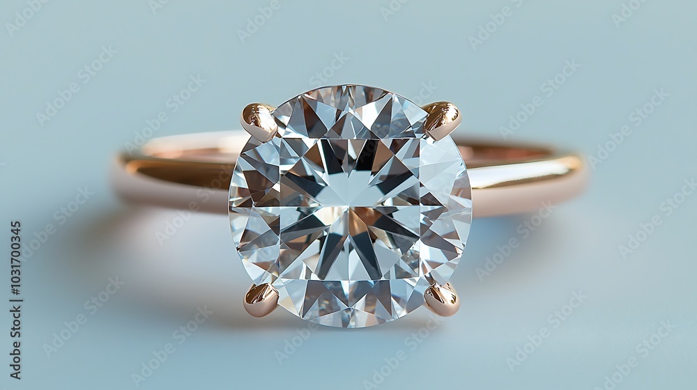 Oval Diamond Engagement Ring on Blue Background