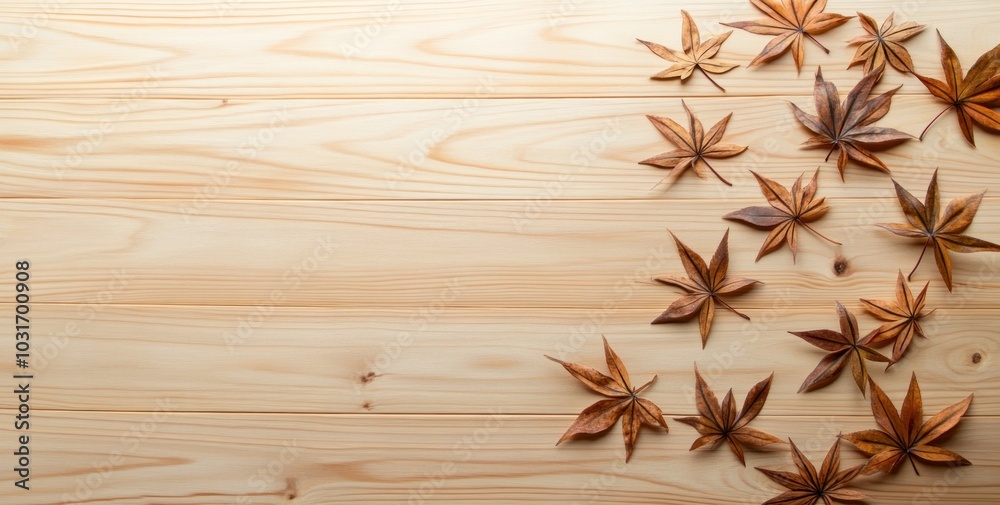 A collection of autumn leaves arranged on a wooden surface, creating a natural aesthetic. A collection of autumn leaves arranged on a wooden surface, creating a natural aesthetic.