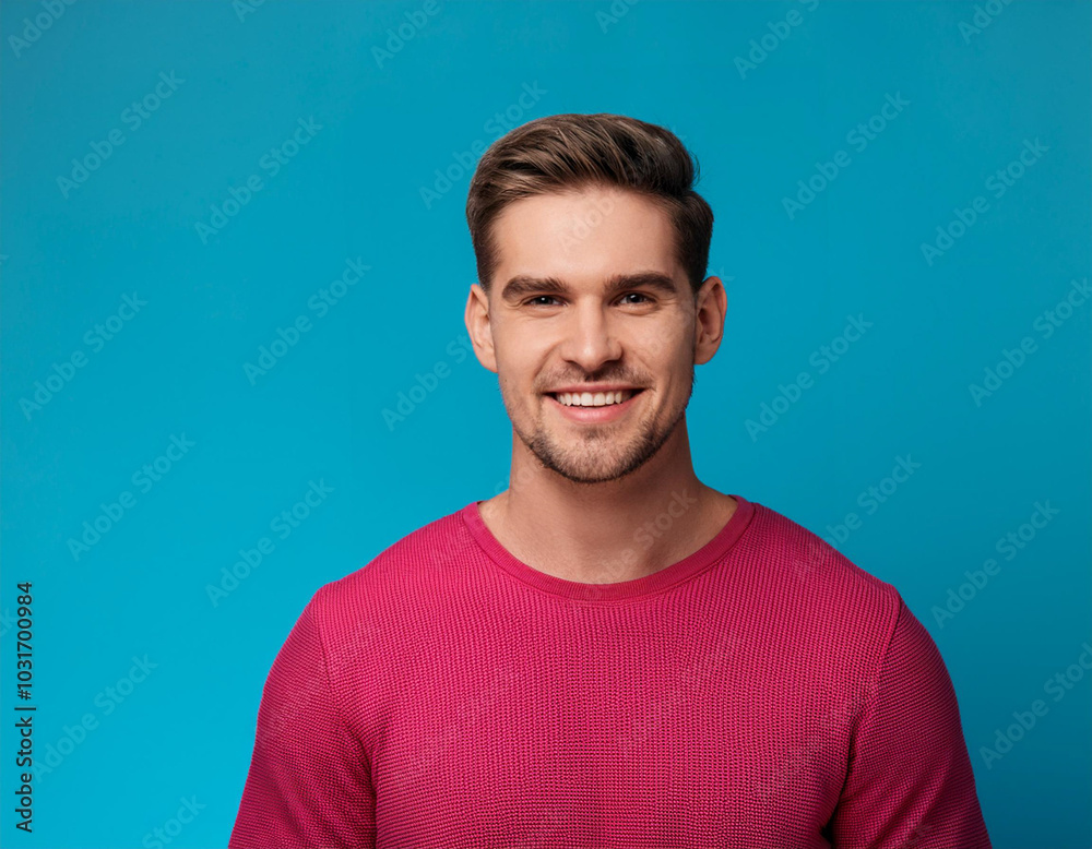 Headshot Portrait of a Smiling Man with Contemporary Style, Isolated on Color Background with Ample Copy Space Headshot Portrait of a Smiling Man with Contemporary Style, Isolated on Color Background with Ample Copy Space