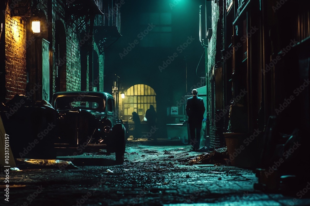A brutal mafia hit in a dimly lit alley, the moment of violence captured with stark contrast and intense emotion A brutal mafia hit in a dimly lit alley, the moment of violence captured with stark contrast and intense emotion