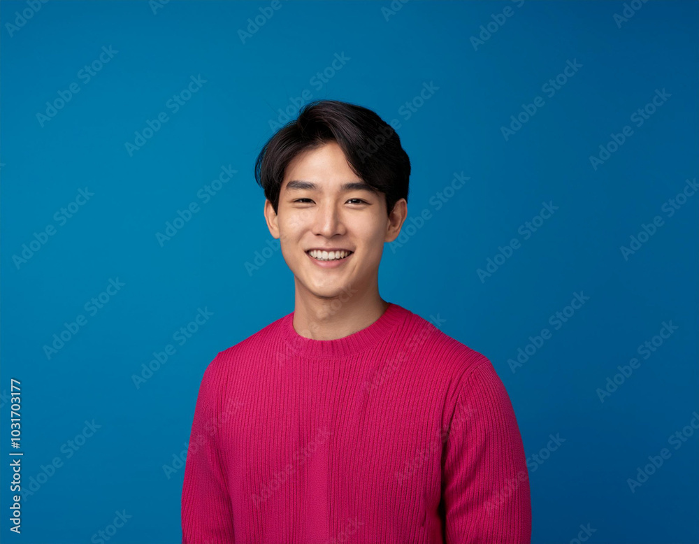 Headshot Portrait of a Smiling Man with Contemporary Style, Isolated on Color Background with Ample Copy Space Headshot Portrait of a Smiling Man with Contemporary Style, Isolated on Color Background with Ample Copy Space