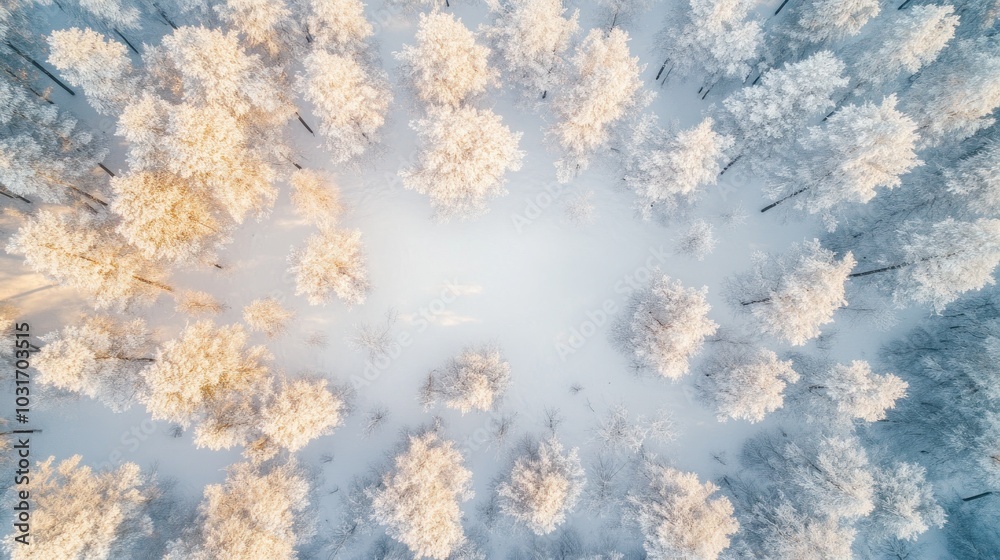 Aerial view of a snowy forest with trees covered in frost, creating a serene winter landscape. Aerial view of a snowy forest with trees covered in frost, creating a serene winter landscape.