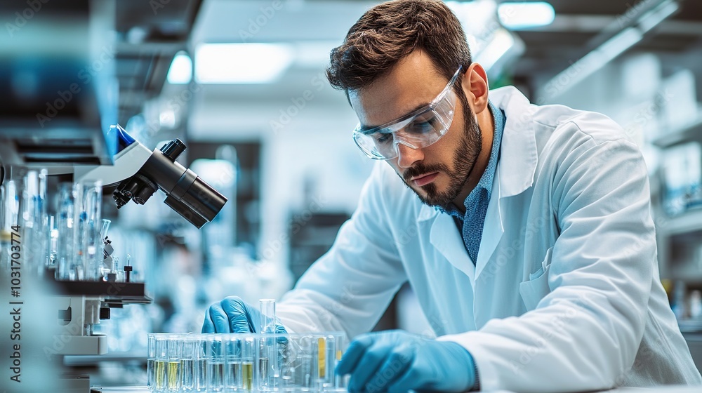 A bioengineer in a lab, working on breakthrough medical technologies, advancing their occupation in the field of healthcare innovation A bioengineer in a lab, working on breakthrough medical technologies, advancing their occupation in the field of healthcare innovation