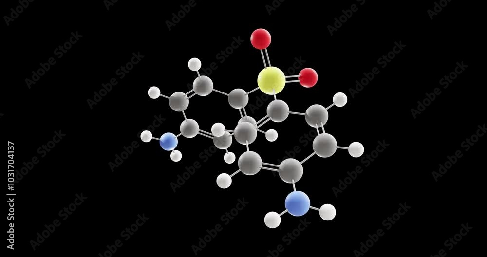 Dapsone molecule, rotating 3D model of antimycobacterials, looped video on a black background Dapsone molecule, rotating 3D model of antimycobacterials, looped video on a black background