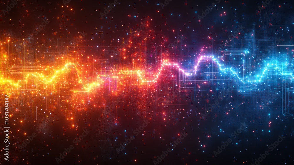 Vibrant digital wave of energy with sparkling particles. Vibrant digital wave of energy with sparkling particles.