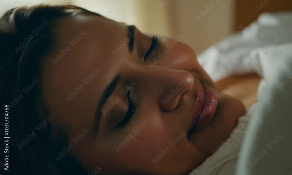 Close-up of a woman sleeping soundly in bed. Close-up of a woman sleeping soundly in bed.
