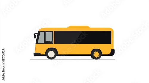Yellow School Bus Icon  Flat Design  Transportation Symbol  Isolated on White Background