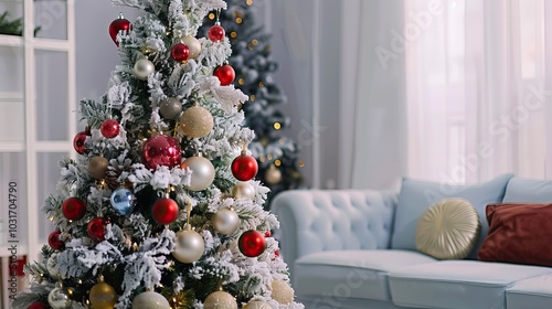 Christmas Tree with Decorations, Christmas Background, New Year's eve 