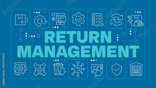 Reverse logistics blue word concept. Product return. Supply chain, warehouse management. Horizontal vector image. Headline text surrounded by editable outline icons. Hubot Sans font used