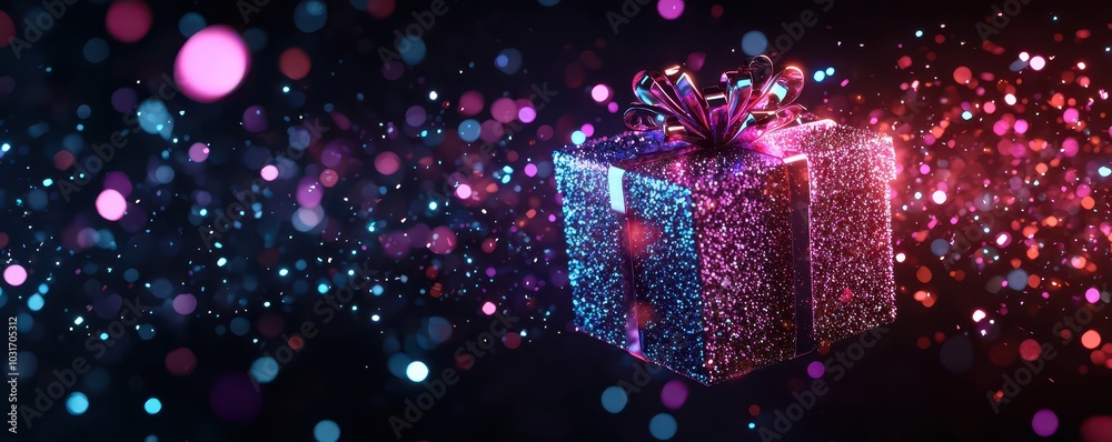 Vibrant floating gift box with space for your custom text, perfect for festive celebrations and special occasions. Vibrant floating gift box with space for your custom text, perfect for festive celebrations and special occasions.