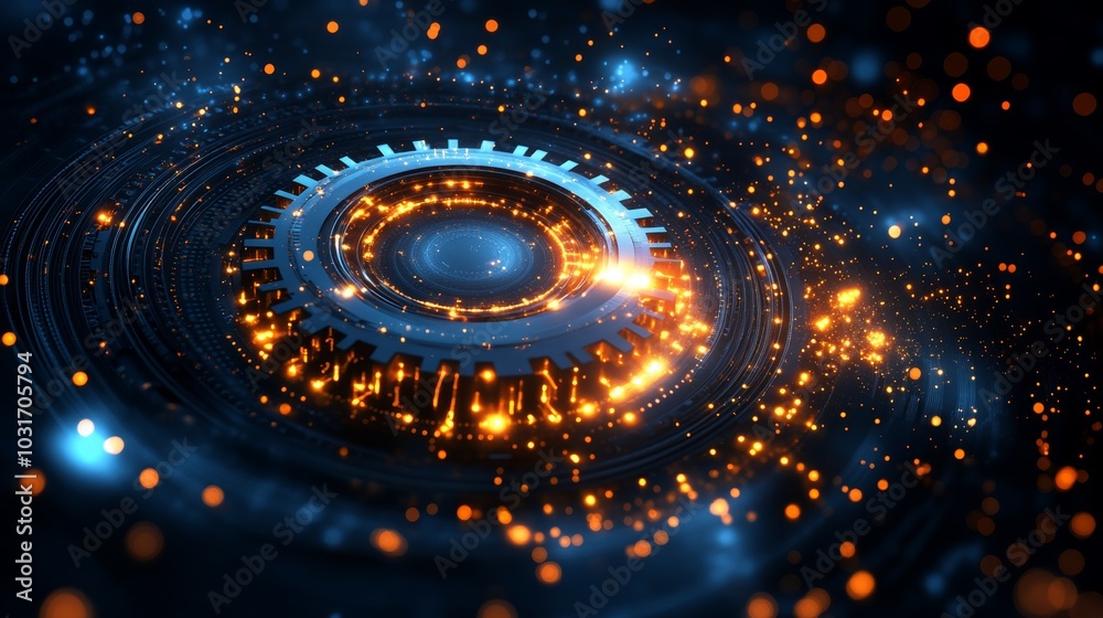 Abstract Futuristic Gear with Glowing Lights and Bokeh Abstract Futuristic Gear with Glowing Lights and Bokeh
