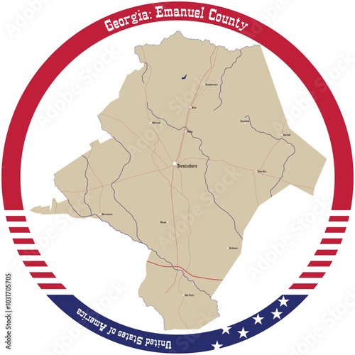 Map of Emanuel County in Georgia, USA arranged in a circle. photo