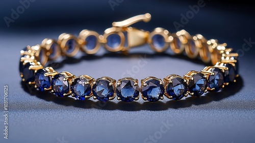 Radiant Sapphire Tennis Bracelet: Gleaming Oval Sapphires set in 14k Gold, a luxurious bracelet perfect for special occasions.  Captures timeless elegance and sophisticated glamour. photo