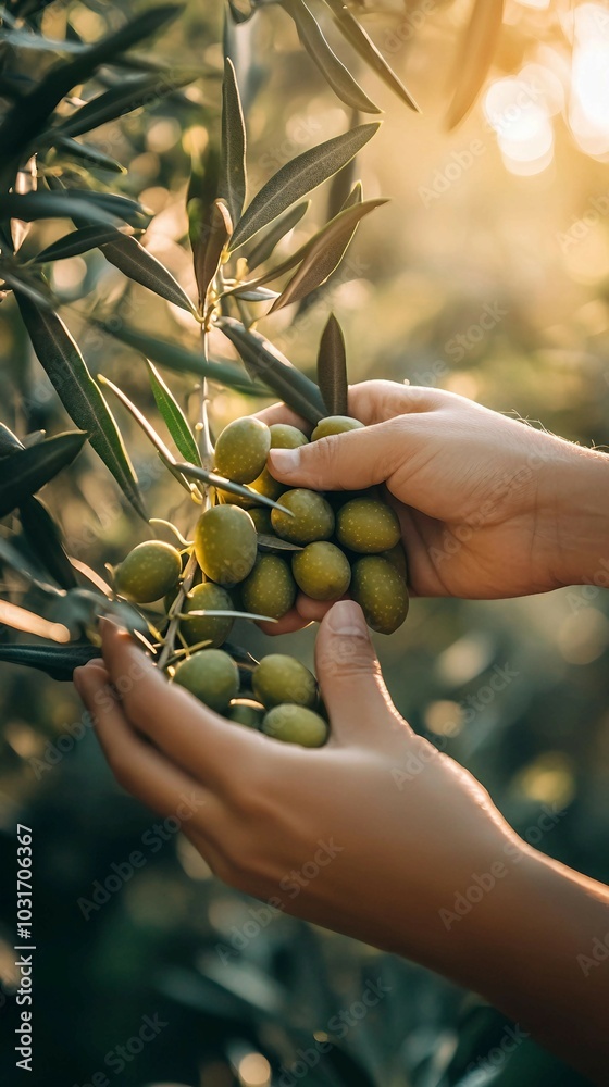 Hands Picking Olives from an Olive Tree Branch Hands Picking Olives from an Olive Tree Branch