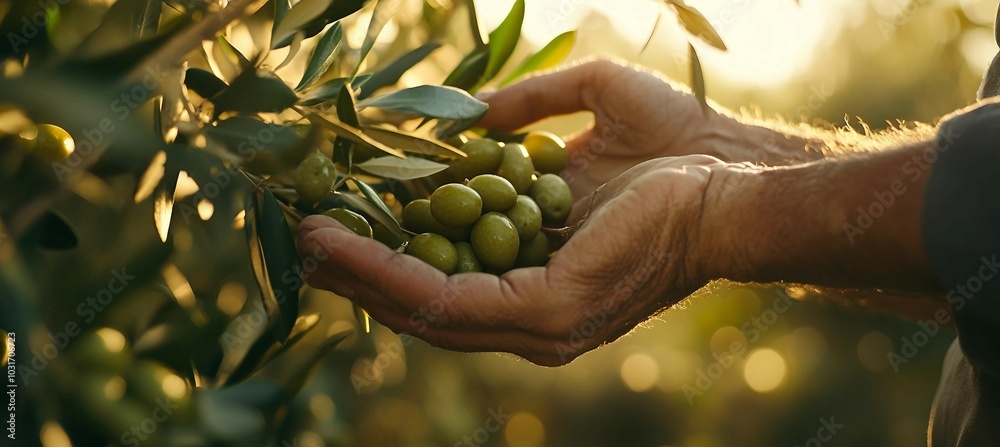 Farmer's Hand Holding Olives in Olive Grove Farmer's Hand Holding Olives in Olive Grove