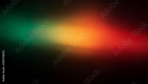 Defocused red green orange radiance soft texture on dark black abstract empty space background. Neon blur glow. Color light overlay. Copy space.