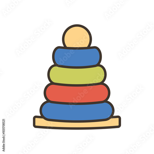 Children Toy Doodle Illustration - Round Stacking Tower