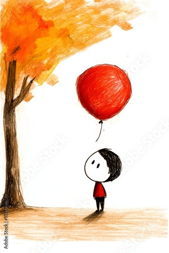  A person holds a large red balloon in front of a tree, its shape mirroring that of a heartballoon suspended above photo