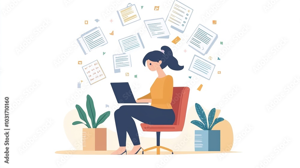 A professional virtual assistant working from a laptop, juggling tasks like calendar management, emails, and project coordination A professional virtual assistant working from a laptop, juggling tasks like calendar management, emails, and project coordination