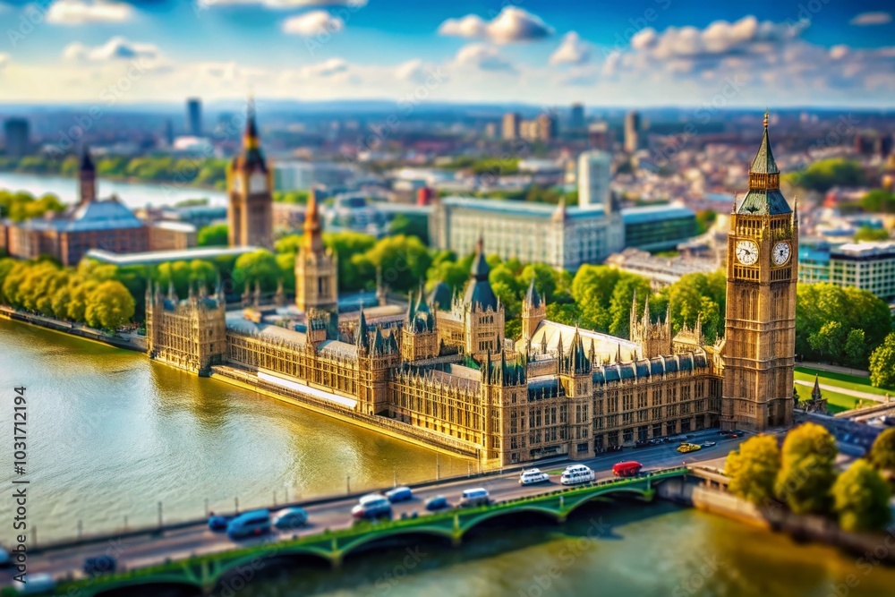 Naklejka premium Tilt-Shift Photography of Westminster with Big Ben and the House of Parliament