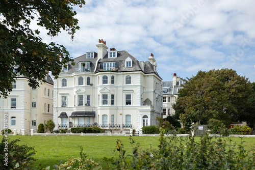 Folkestone, Kent ,uk August 1, 2023 Large Regency Building, holiday homes by a sunny seaside resort