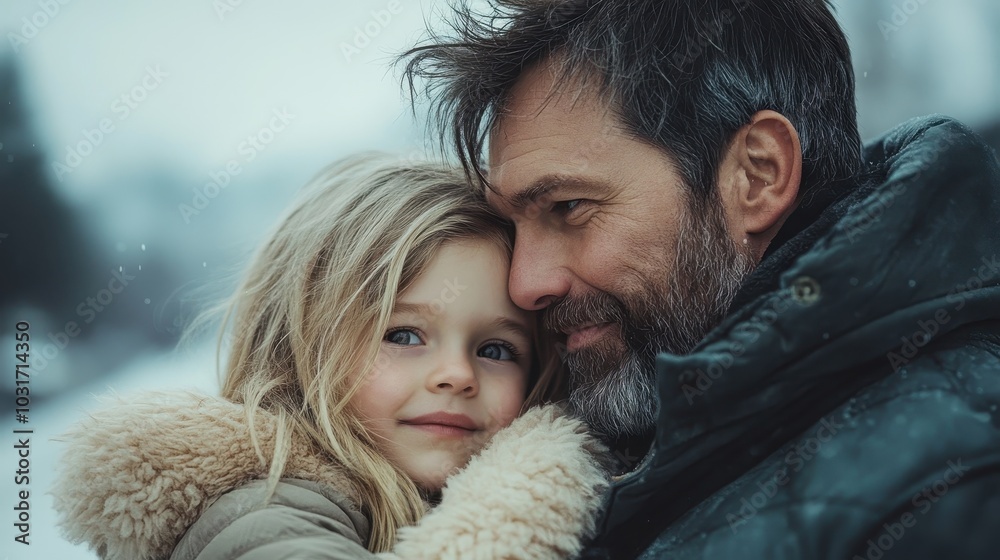 Amid a snowy backdrop, a father shares a joyful, close moment with his daughter, embodying warmth, love, and the warmth of parent-child relationships. Amid a snowy backdrop, a father shares a joyful, close moment with his daughter, embodying warmth, love, and the warmth of parent-child relationships.