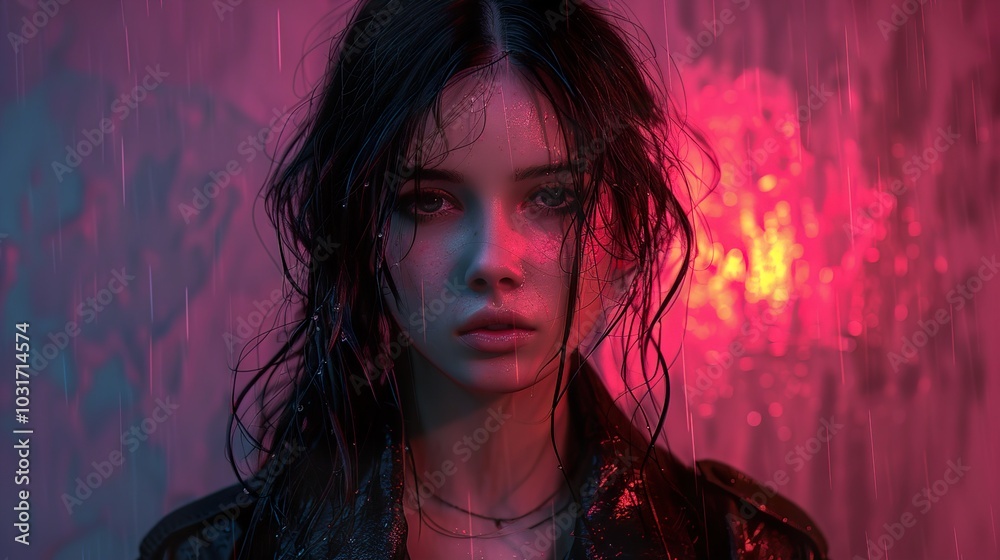 Woman in the Rain - A Portrait of Melancholy Woman in the Rain - A Portrait of Melancholy