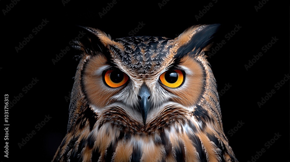 Fototapeta premium Close up Portrait of a Majestic Owl with Intense Golden Eyes
