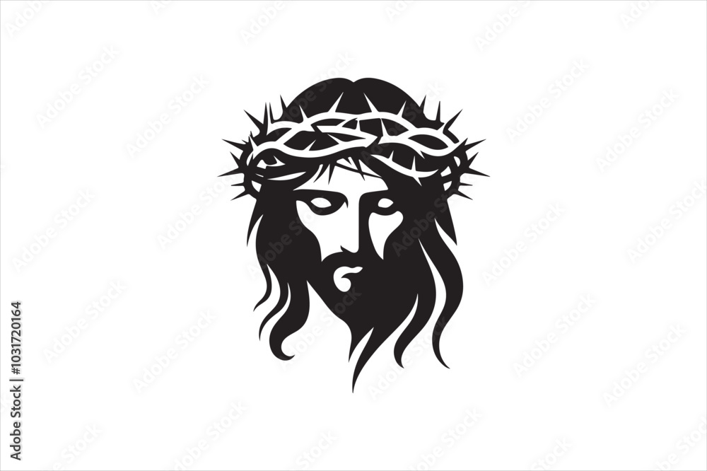 Minimalist Black Silhouette of Jesus Christ with Crown of Thorns Clean Line Art 7.eps Minimalist Black Silhouette of Jesus Christ with Crown of Thorns Clean Line Art 7.eps