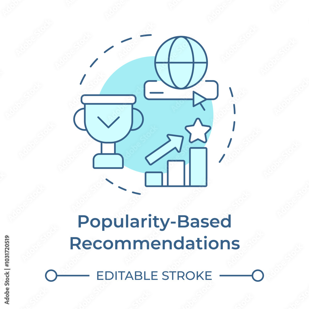Popularity-based recommendations soft blue concept icon. Service quality, user rating. Online marketing. Round shape line illustration. Abstract idea. Graphic design. Easy to use article, blog post Popularity-based recommendations soft blue concept icon. Service quality, user rating. Online marketing. Round shape line illustration. Abstract idea. Graphic design. Easy to use article, blog post