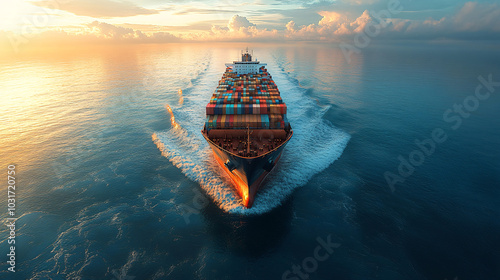 Cargo container Ship, cargo vessel ship carrying container and running for import export concept technology freight shipping sea freight by Express Ship. 
