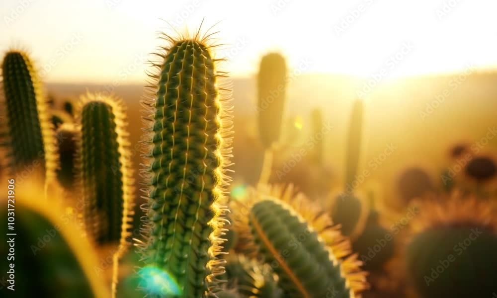 Close-up of a cactus in the sunlight with others in the background. Close-up of a cactus in the sunlight with others in the background.